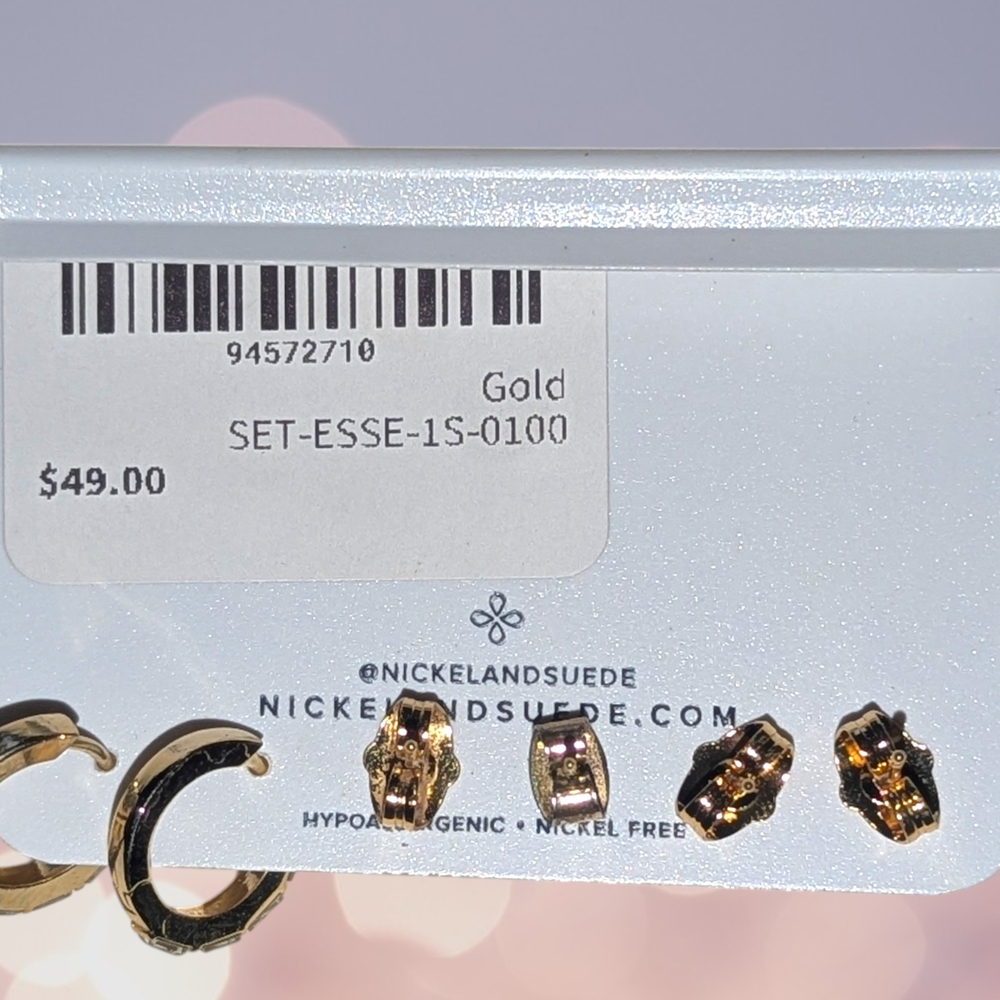 Nickel & Suede Women’s 3-Pair Earring Set — Gold and Pearl - Picture 2 of 2